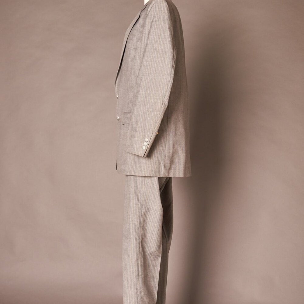 1990s Deadstock Gray Stream Line Pin Stripe Gray Suit
